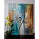 Quadro decorativo pintado a mão tema arvores e passarinhos estilo moderno 3a, vertical,  80x100 