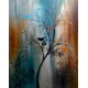 Quadro decorativo pintado a mão tema arvores e passarinhos estilo moderno 3a, vertical,  80x100 