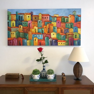 Quadro casario estilo moderno abstrato colorido 1a  70x140 código 353