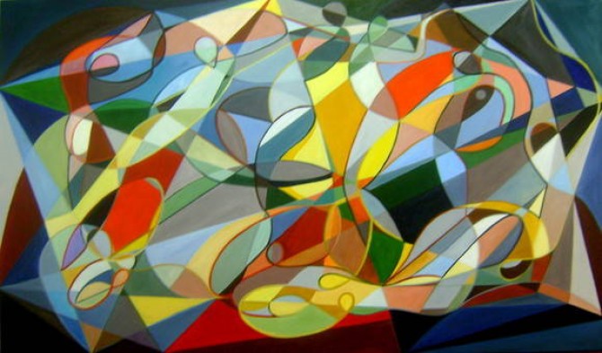Quadro decorativo pintado a mão releitura da obra de Samson por Katia Almeida 70x120 código 425 