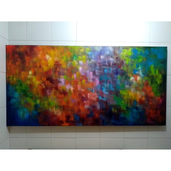 Quadro abstrato pinceladas multicores estilo b medida 80x160 código 1158