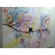 Quadro decorativo pintado a mão tema arvores e passarinhos estilo moderno 2a  funco clarinho 70x90  código 1288