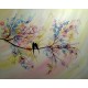 Quadro decorativo pintado a mão tema arvores e passarinhos estilo moderno 2a  funco clarinho 70x90  código 1288
