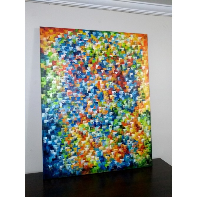 Quadro abstrato multicolorido pintado a mão, vertical , original,110x140 código 1184