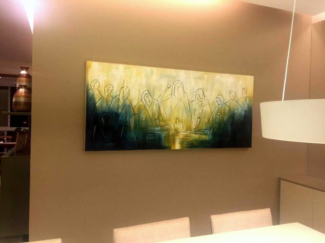Quadro santa ceia fundo abstrato colorido 2b cor b medida  80x180 código 827