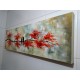 Quadro pintado a mão arvore e passarinhos flores vermelhas    