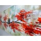 Quadro pintado a mão arvore e passarinhos flores vermelhas    