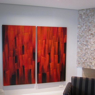 Quadro abstrato  espatulado pintado a mão 80x150 código 550
