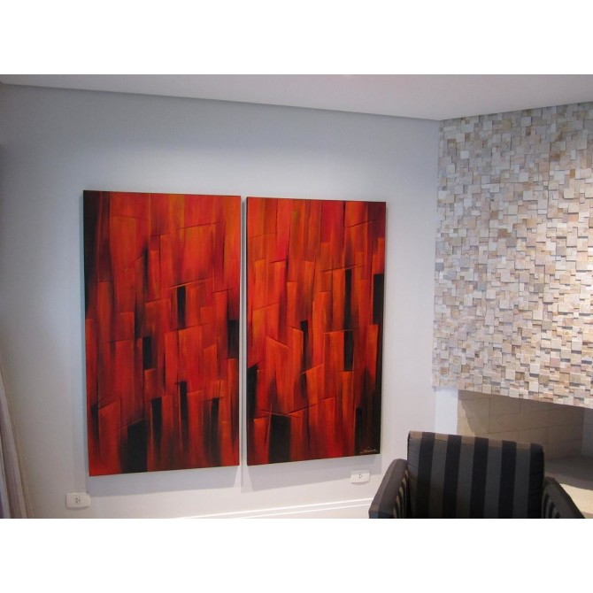 Quadro abstrato  espatulado pintado a mão 80x150 código 550