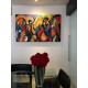 Quadro Santa ceia pintada a mão colorida modelo curvas  medida 90x150 código 1243