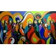 Quadro Santa ceia pintada a mão colorida modelo curvas  medida 90x150 código 1243
