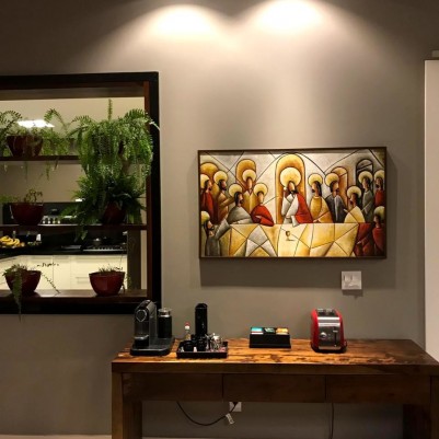 Quadro pintado a mão Santa ceia espatulada,para decoração medida 70x120 