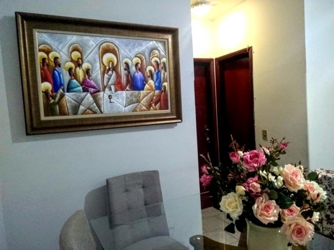 Quadro pintado a mão Santa ceia espatulada,para decoração medida 60x100 