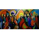 Quadro Santa ceia pintada a mão colorida modelo curvas  medida 100x190 