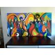 Quadro Santa ceia pintada a mão colorida modelo curvas  medida 100x190 