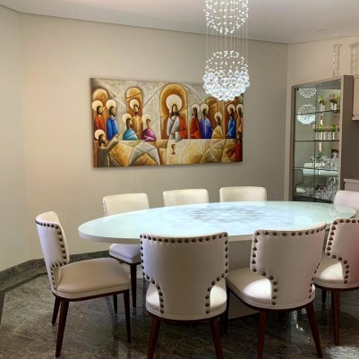 Quadro pintado a mão Santa ceia espatulada , para decoração medida 100x200 arte sacra