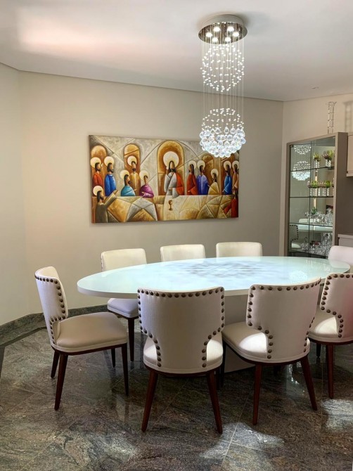 Quadro pintado a mão Santa ceia espatulada , para decoração medida 100x200 arte sacra