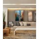 Quadro decorativo pintado a mão tema arvores e passarinhos estilo moderno 3a, vertical,  80x100 