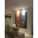 Quadro abstrato multicolorido pintado a mão, vertical 140x160 