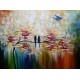 Quadro pintado a mão arvore e passarinhos medida 60x80 