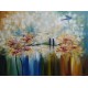 Quadro pintado a mão arvore e passarinhos medida 50x70