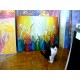 Quadro santa ceia fundo abstrato colorido medida  80X100 