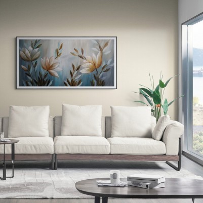 Quadro decorativo floral moderno abstrato,modelo 3, cor turquesa,  medida  50x100 